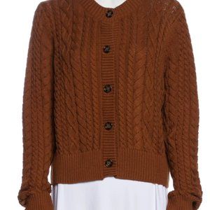Reformation Crew Neck Cable Knit Sweater - Brown